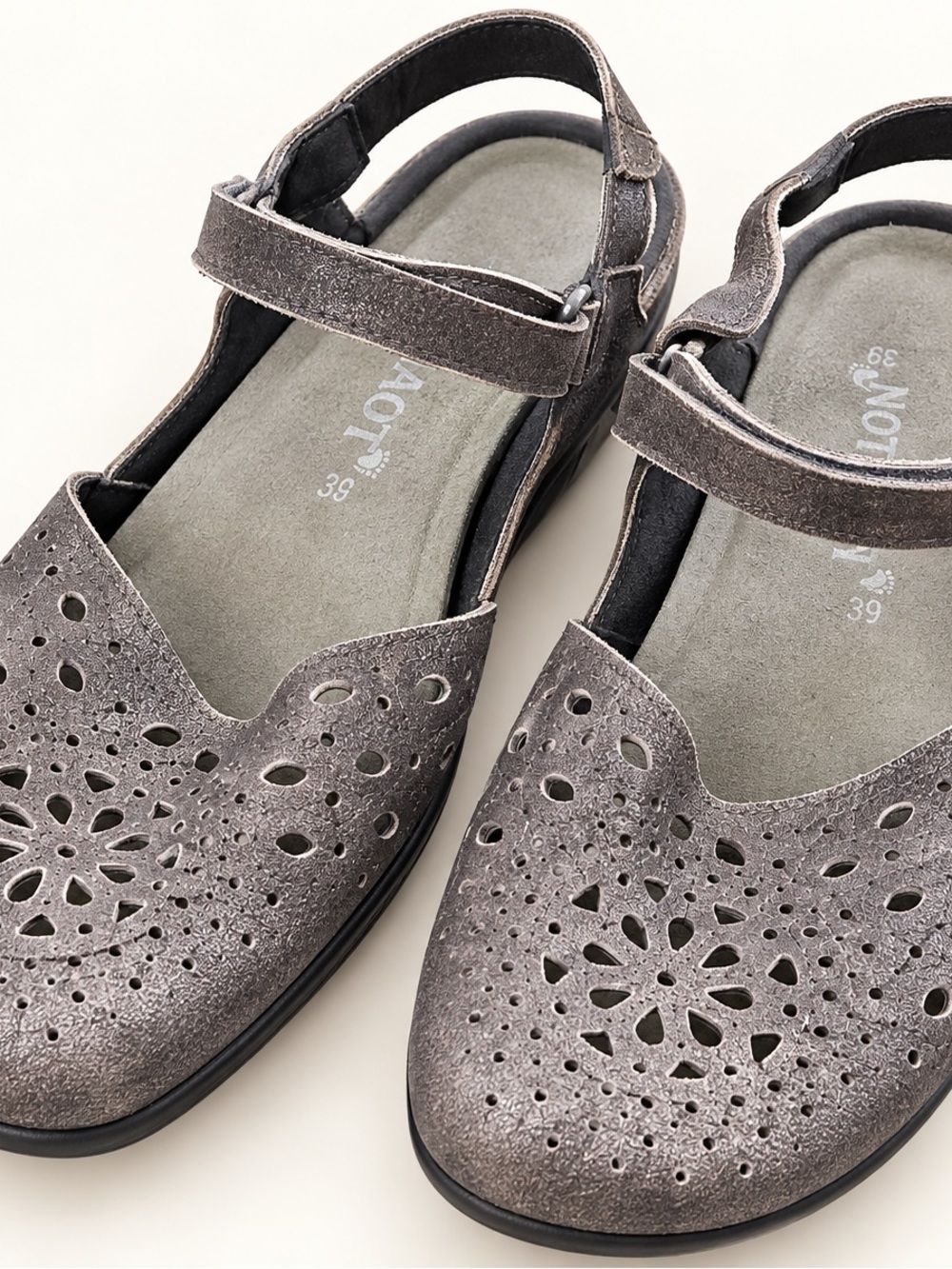 NAOT Pewter Leather Cutout Mary Jane Shoes EU 39